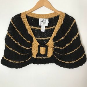 Vintage-Inspired Black and Gold Crocheted Shawl